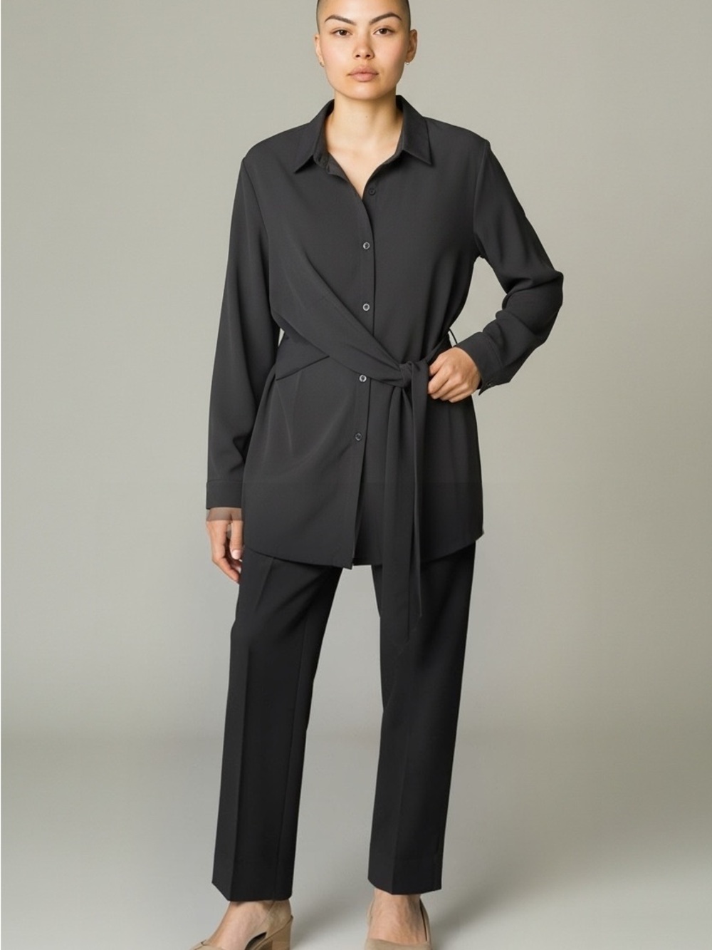 Women’s Black Tie-Waist Shirt
